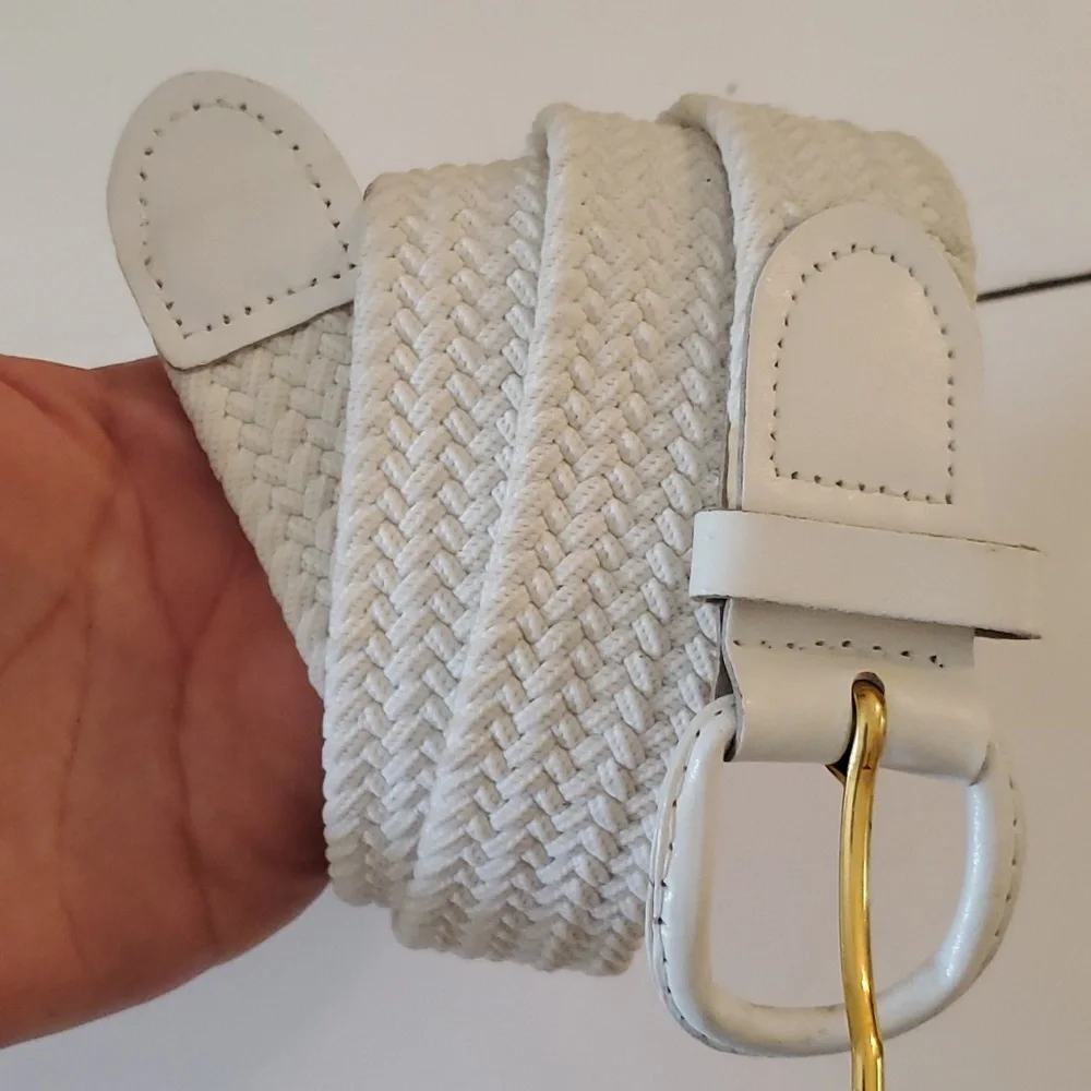 New women's stretch braided white belt in size L